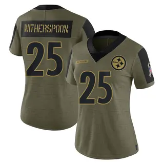 Limited Women's Ahkello Witherspoon Pittsburgh Steelers Nike 2021 Salute To Service Jersey - Olive