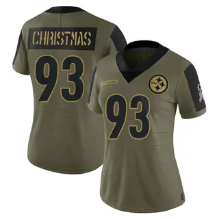 Limited Women's Demarcus Christmas Pittsburgh Steelers Nike 2021 Salute To Service Jersey - Olive