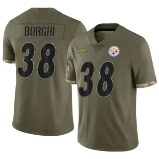 Limited Youth Max Borghi Pittsburgh Steelers Nike 2022 Salute To Service Jersey - Olive