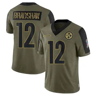 Limited Youth Terry Bradshaw Pittsburgh Steelers Nike 2021 Salute To Service Jersey - Olive