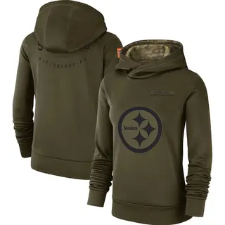 Women's Pittsburgh Steelers 2018 Salute to Service Team Logo Performance Pullover Hoodie - Olive