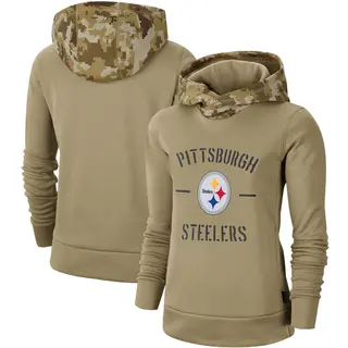 Women's Pittsburgh Steelers Khaki 2019 Salute to Service Therma Pullover Hoodie -