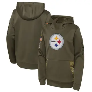 Youth Pittsburgh Steelers Nike 2022 Salute To Service Performance Pullover Hoodie - Olive