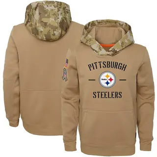 Youth Pittsburgh Steelers Khaki 2019 Salute to Service Therma Pullover Hoodie -